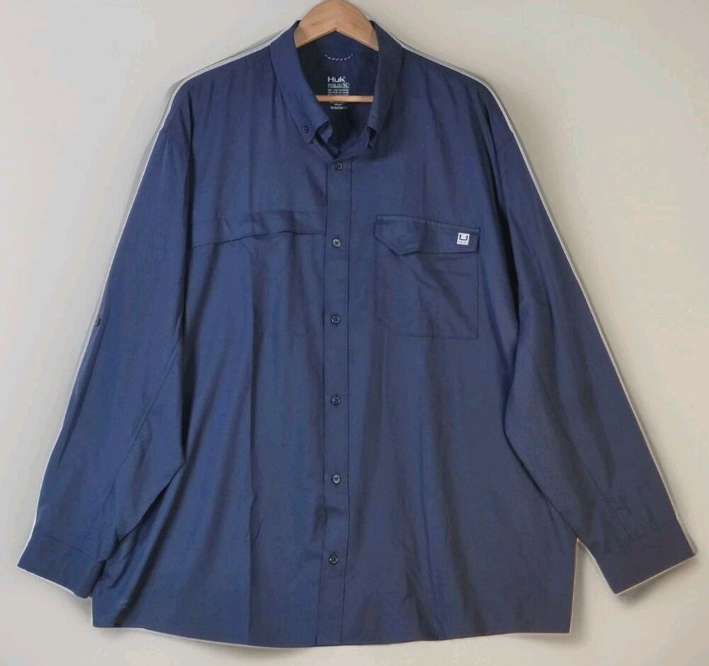 Huk Outdoor Performance Mens 3XL LongSleeve ButtonUp Fishing Shirt Gorpcore Blue